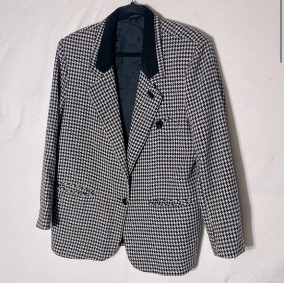 Vintage Razz International White Black Houndstooth Blazer M - Picture 4 of 13